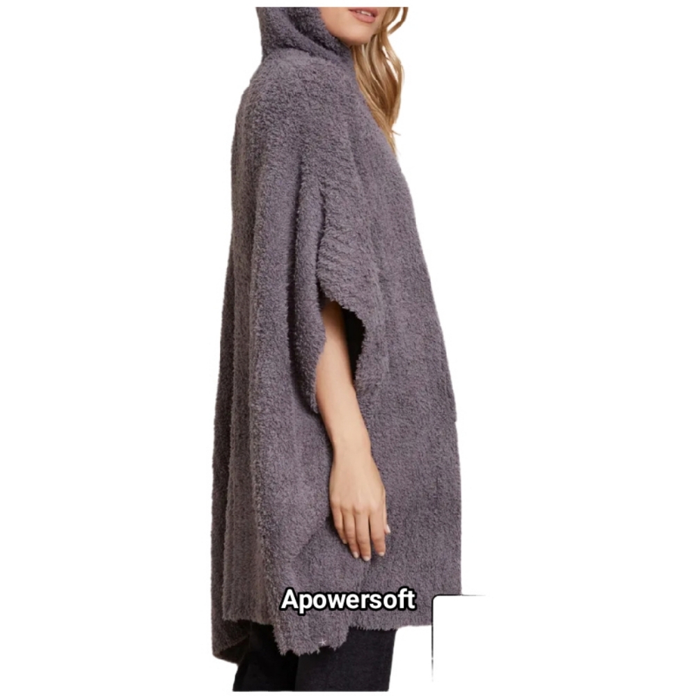 Barefoot Dreams Carbon Grey Ribbed Hoodie Poncho — OS